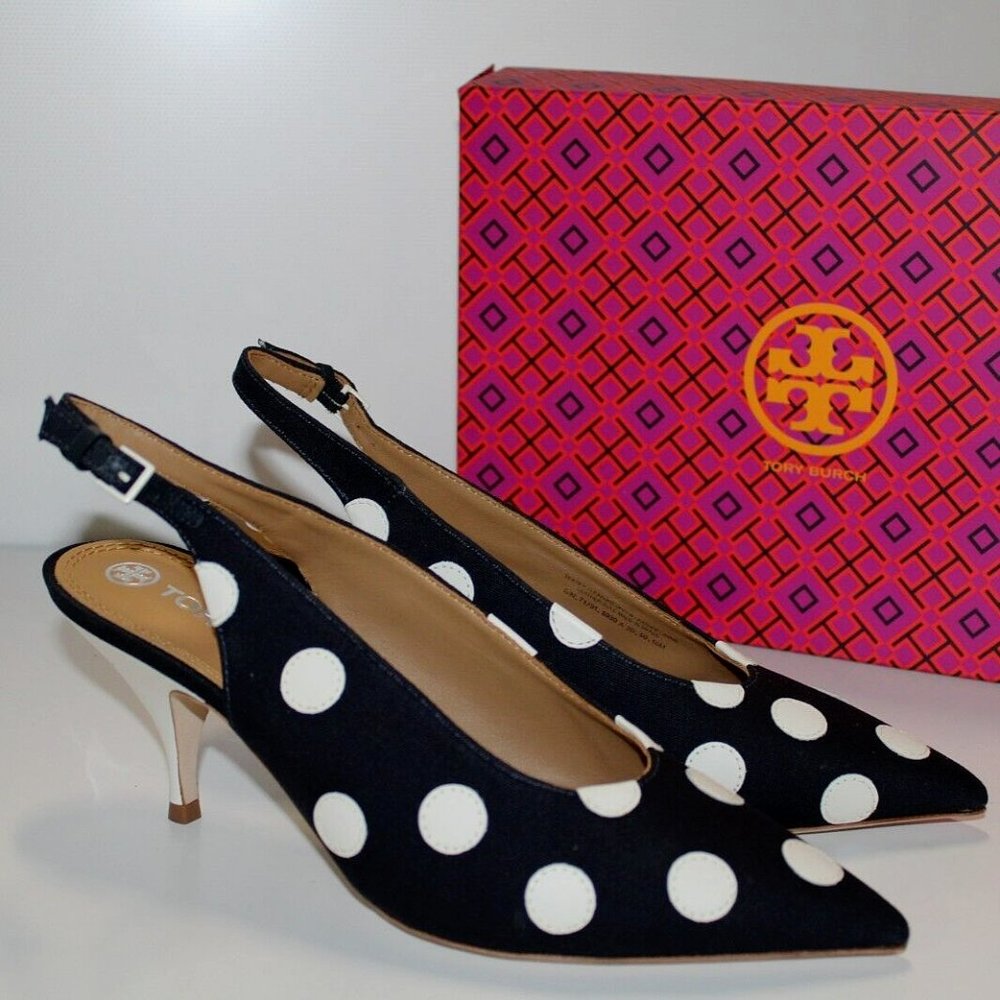 New Tory Burch 70MM Sling Back Pump Navy Ivory